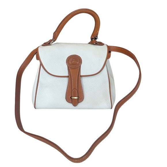 Dooney & Bourke Handbags - Dooney & Bourke Satchel White Pebble Leather Grain Tan Details & Crossbody